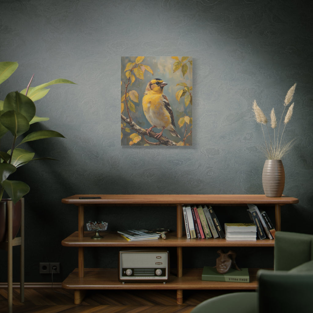 Goldfinch on a branch Wall Art - Stretched Canvas