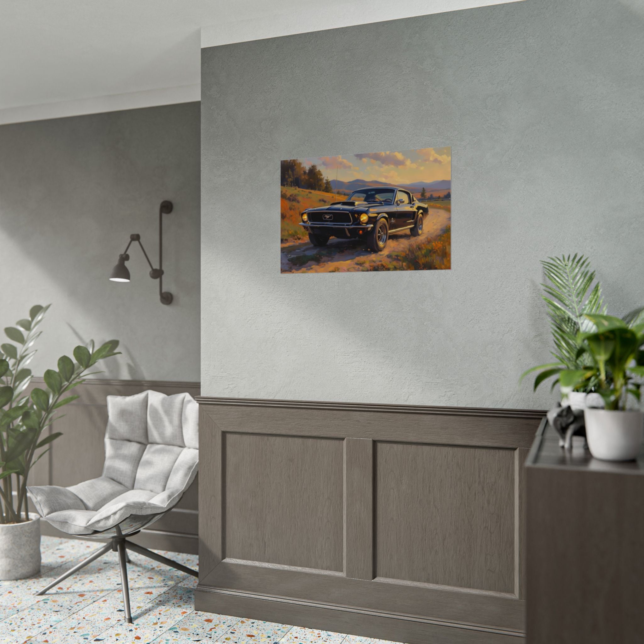 Vintage Mustang Sunset Wall Art - Classic Muscle Car - Poster
