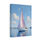 Sailing boat on calm water with pink accents Wall Art - Stretched Canvas