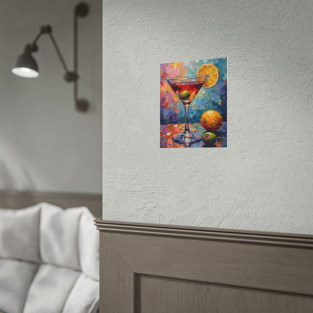 Colorful martini glass with lemon and olive Wall Art - Poster