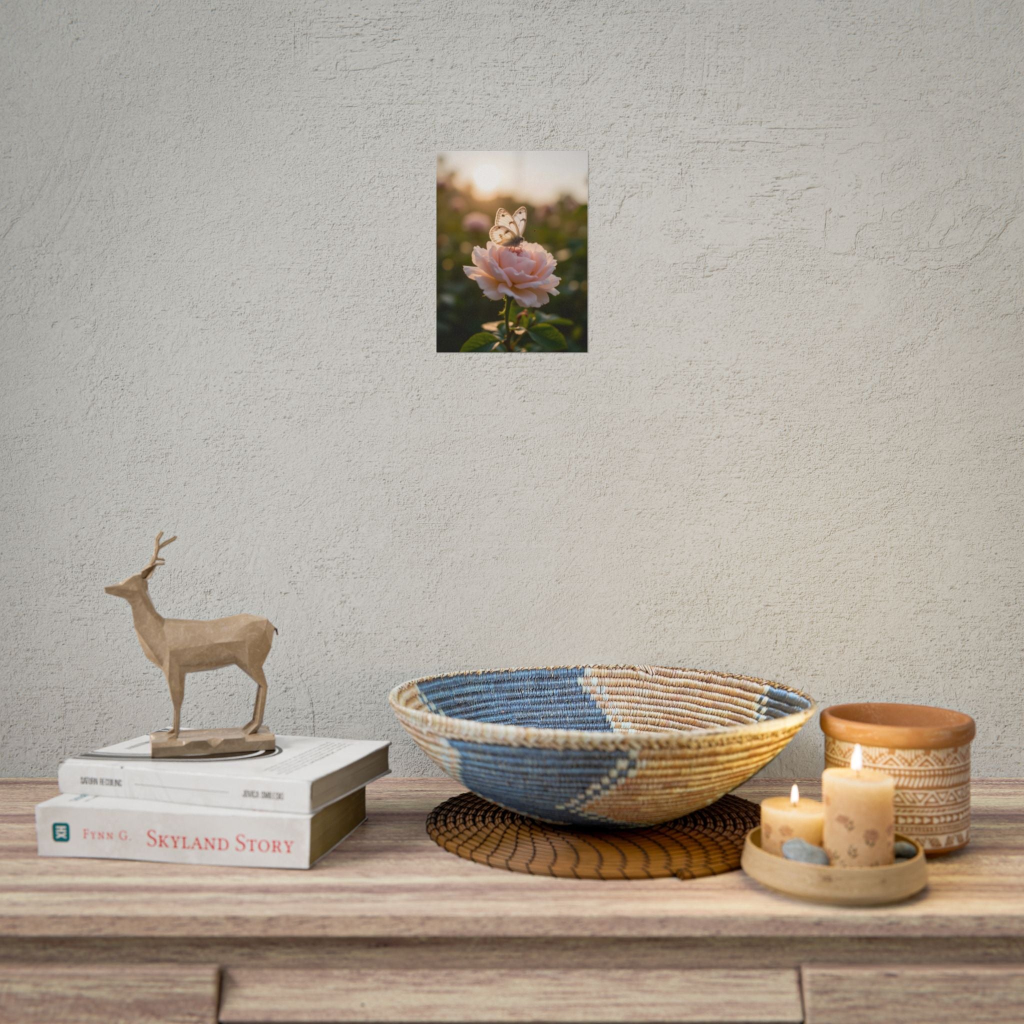 Butterfly on Pink Rose Wall Art - Poster