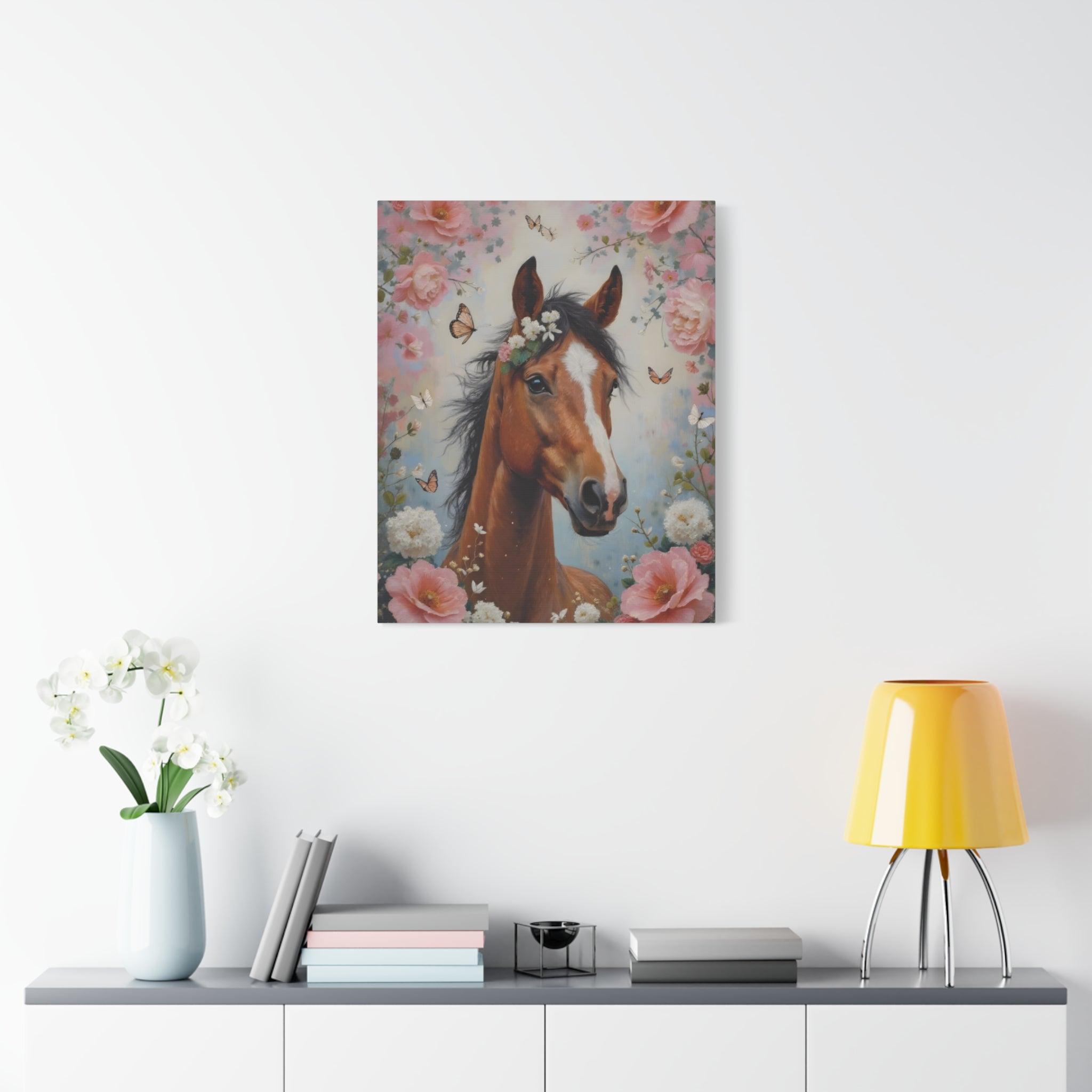 Floral Horse Portrait Canvas — Matte Stretched Wall Art