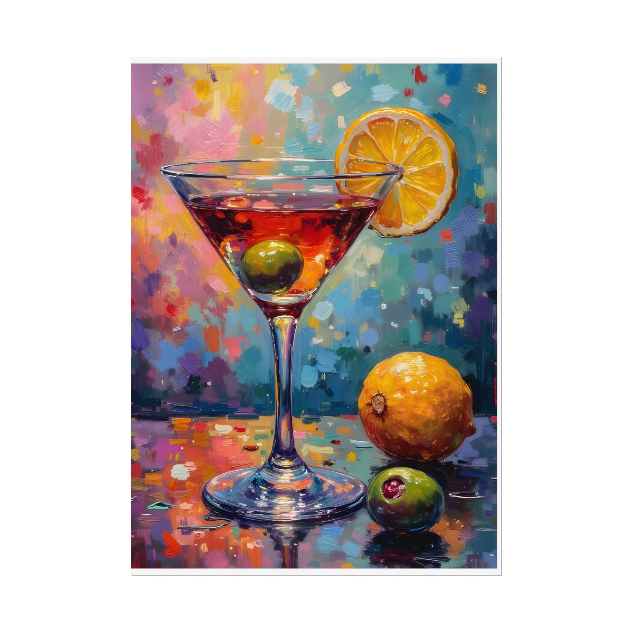 Colorful martini glass with lemon and olive Wall Art - Poster