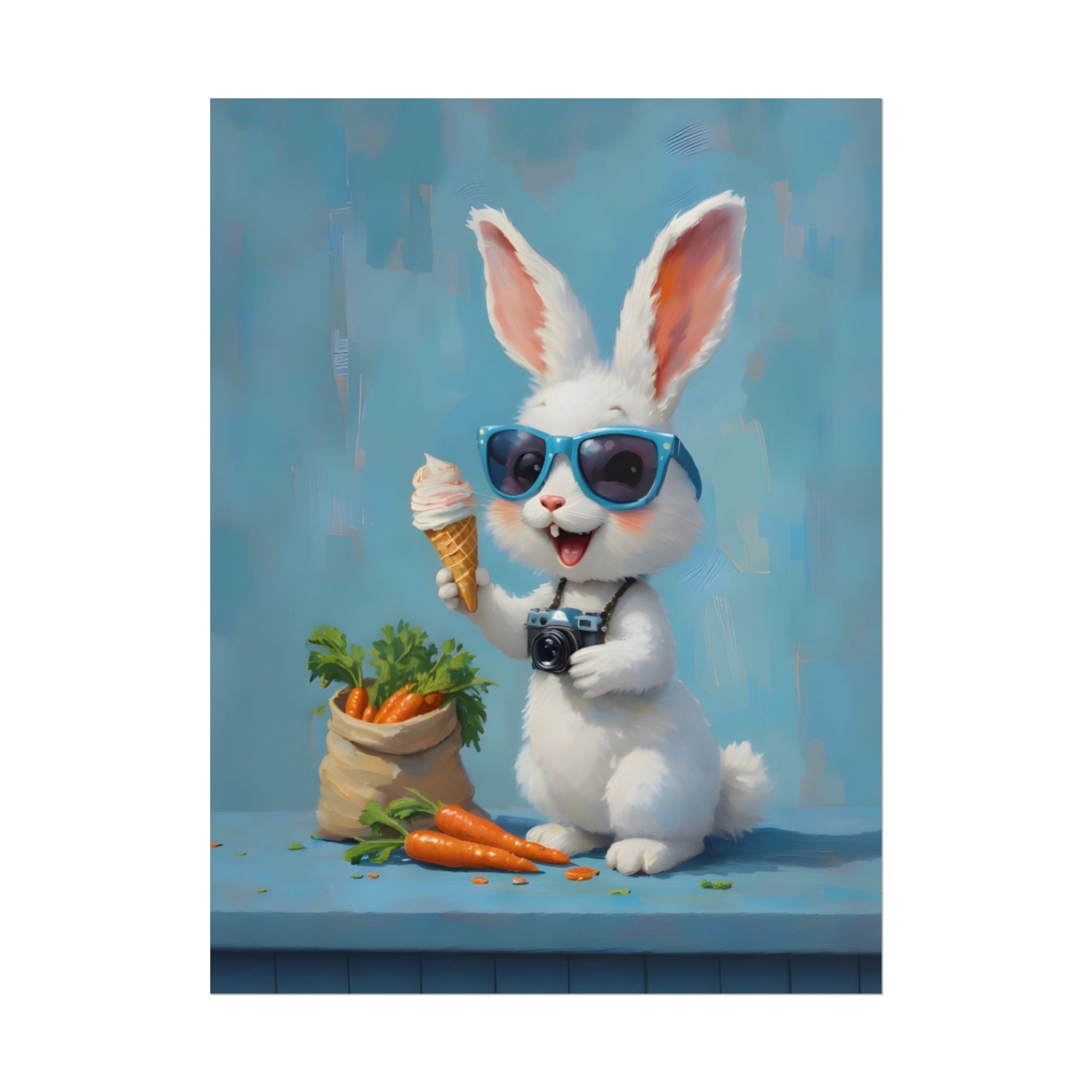 Blue Bunny Poster - Cute Sunglasses Rabbit Rolled Art Print