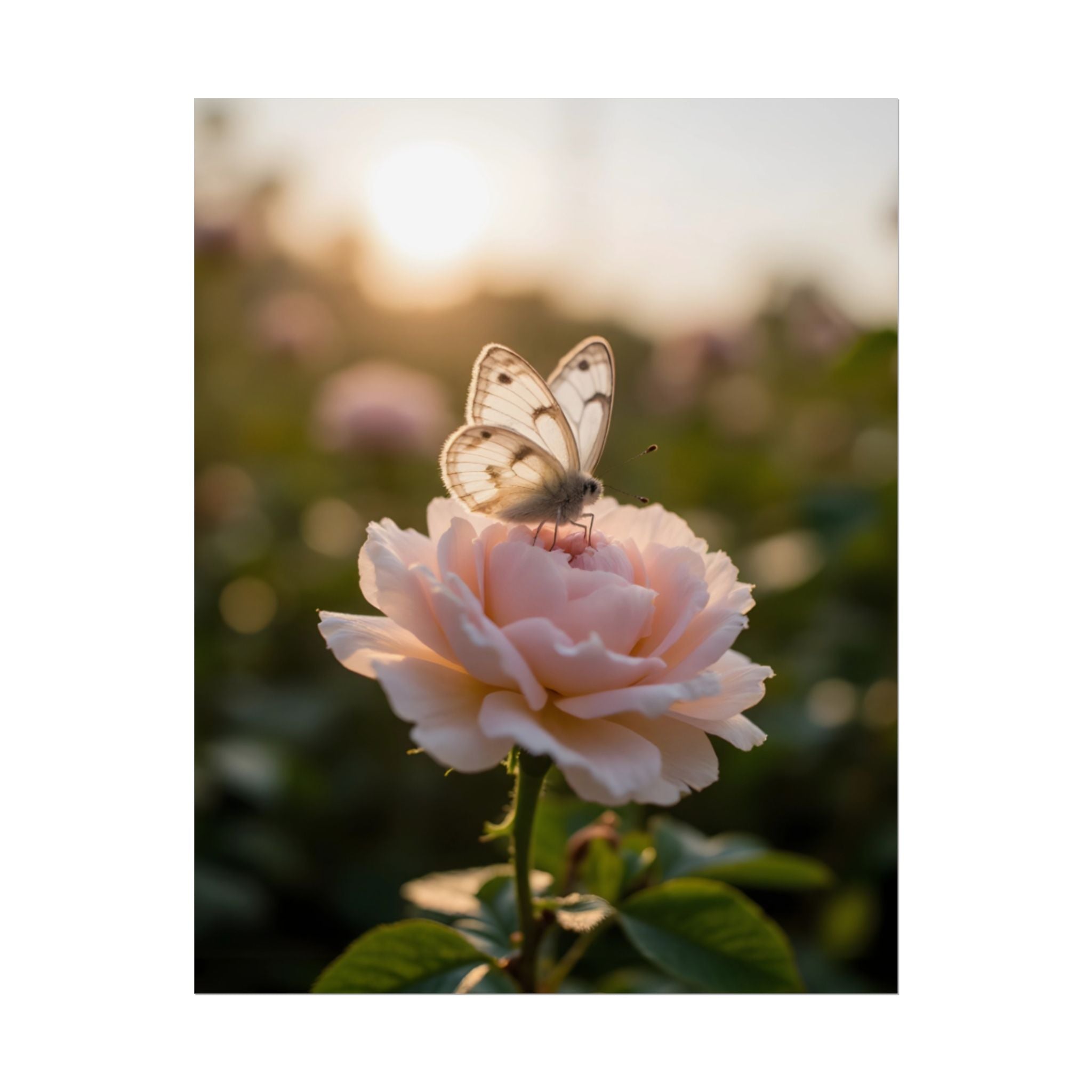 Butterfly on Pink Rose Wall Art - Poster