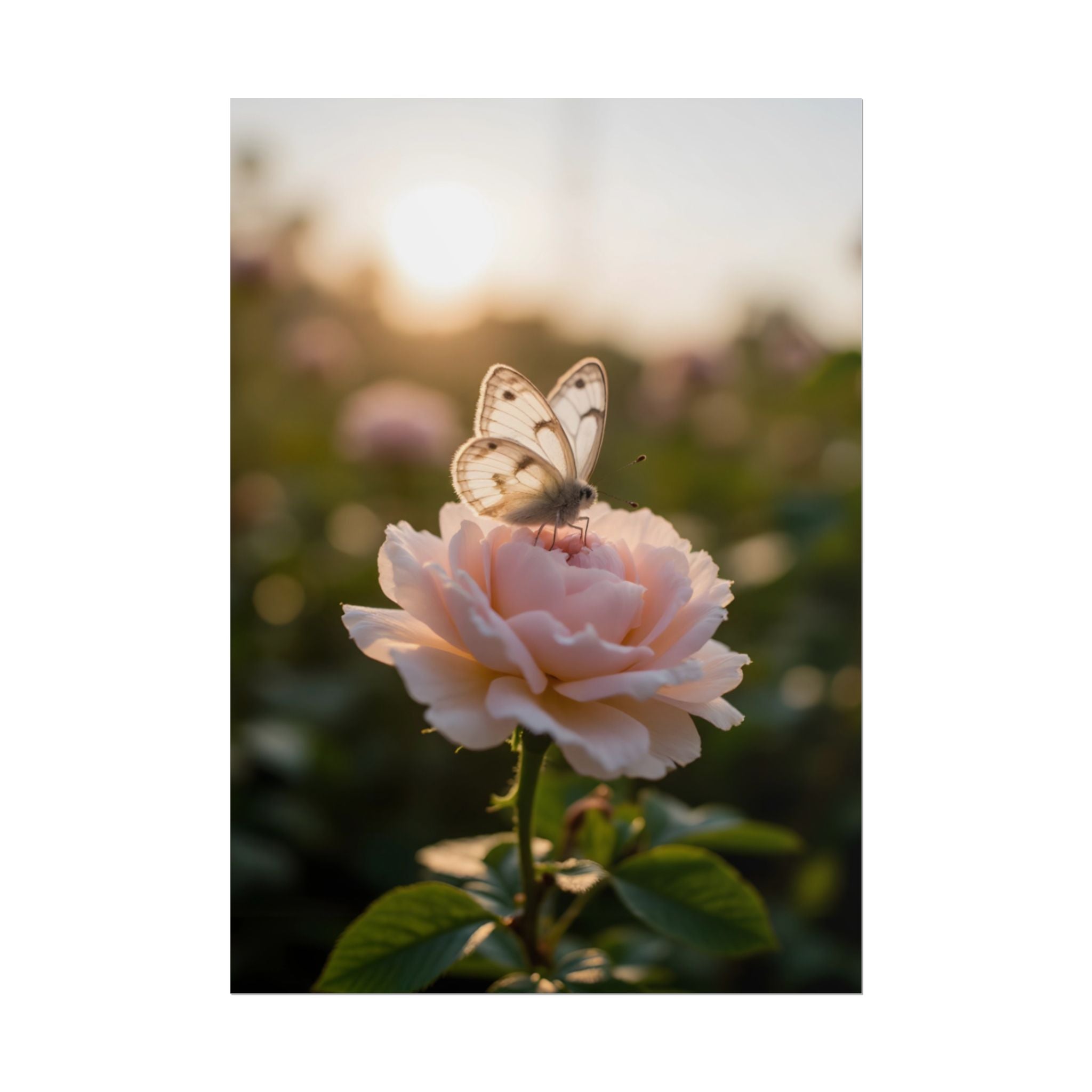 Butterfly on Pink Rose Wall Art - Poster