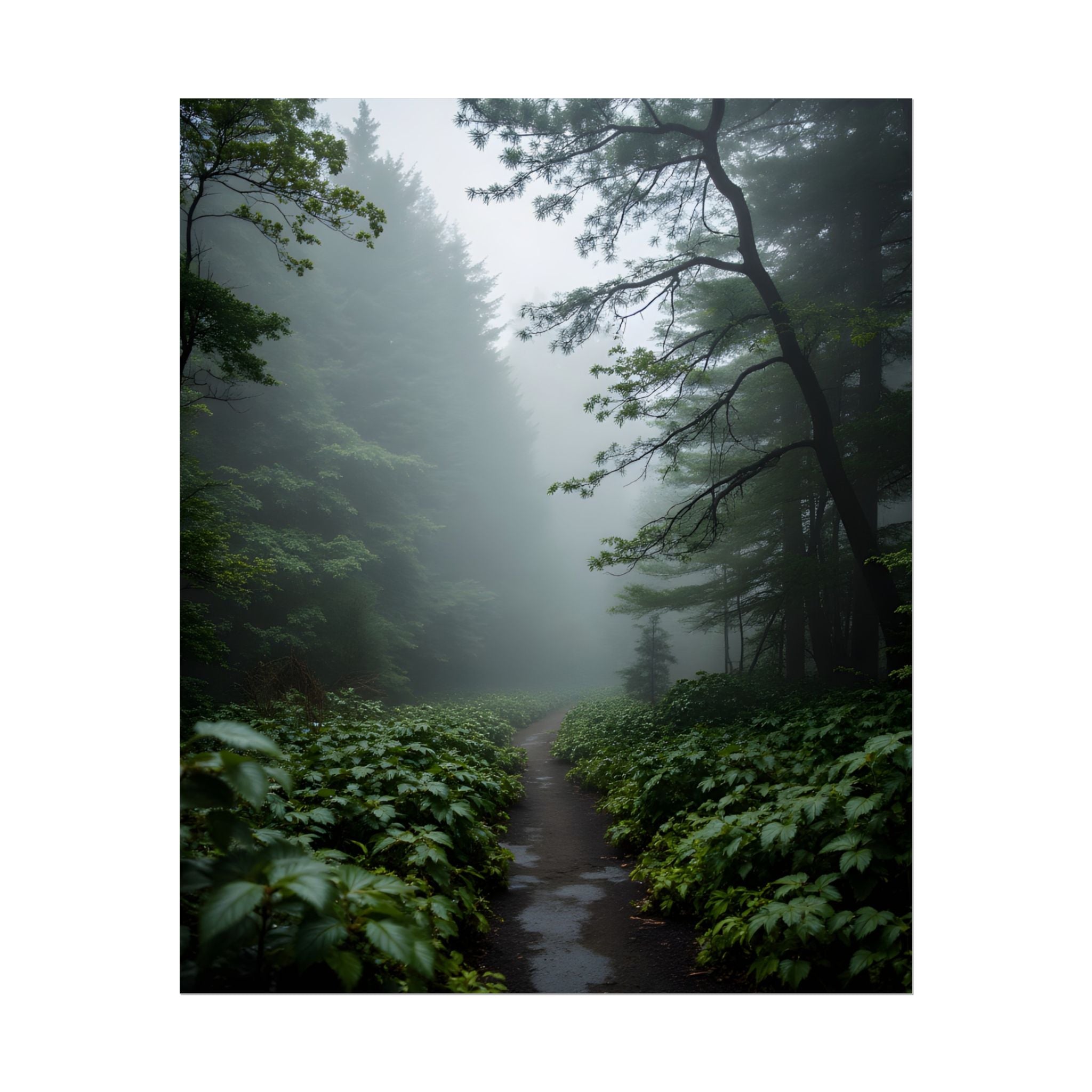 Misty Forest Path  Stretched Wall Art - Poster