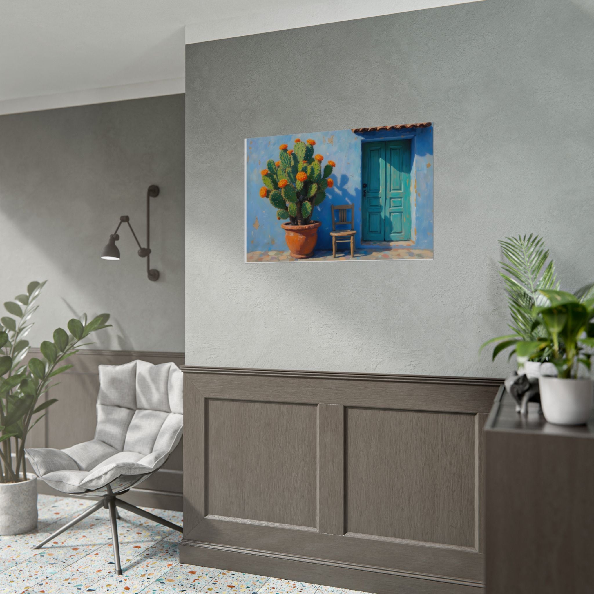Cactus Courtyard Rolled Poster — Turquoise Door Desert Wall Art