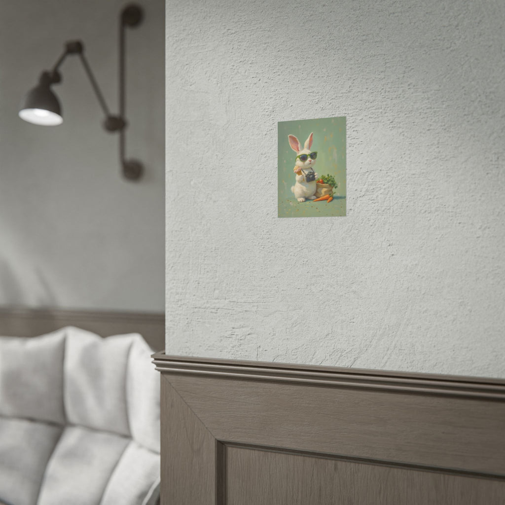 Green Bunny Rolled Poster — Cool Bunny with Camera Art Print