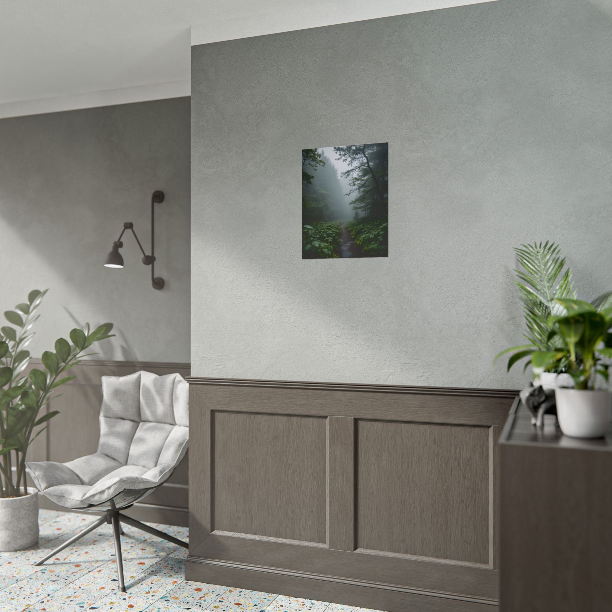 Misty Forest Path  Stretched Wall Art - Poster
