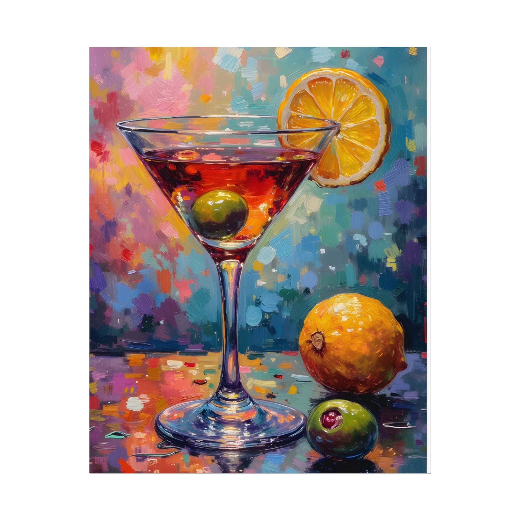 Colorful martini glass with lemon and olive Wall Art - Poster
