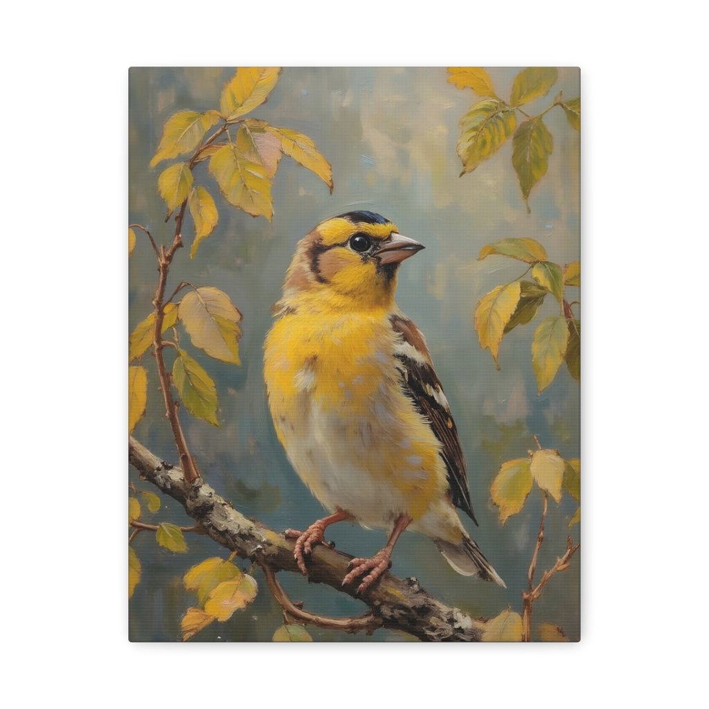 Goldfinch on a branch Wall Art - Stretched Canvas