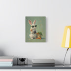 Green Bunny Canvas Wall Art — Photographer Bunny with Carrots & Ice Cream