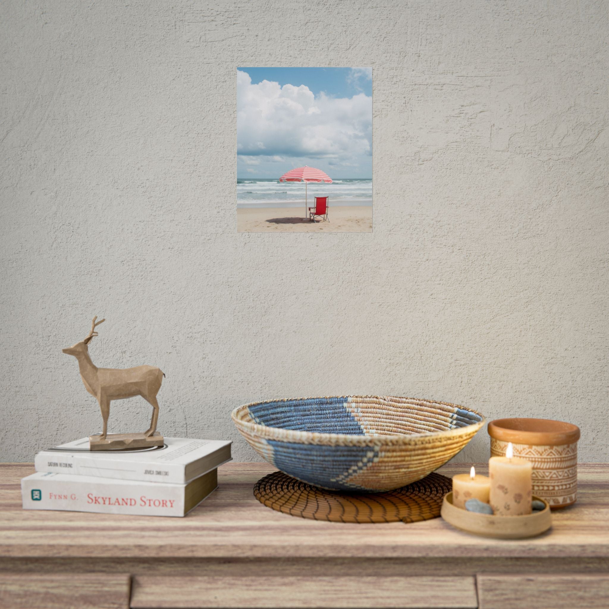Sun-drenched beach memory with beach chair and umbrella - Poster