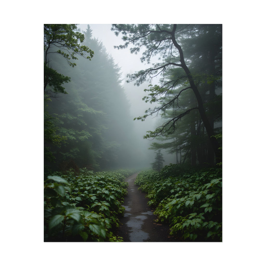 Misty Forest Path  Stretched Wall Art - Poster