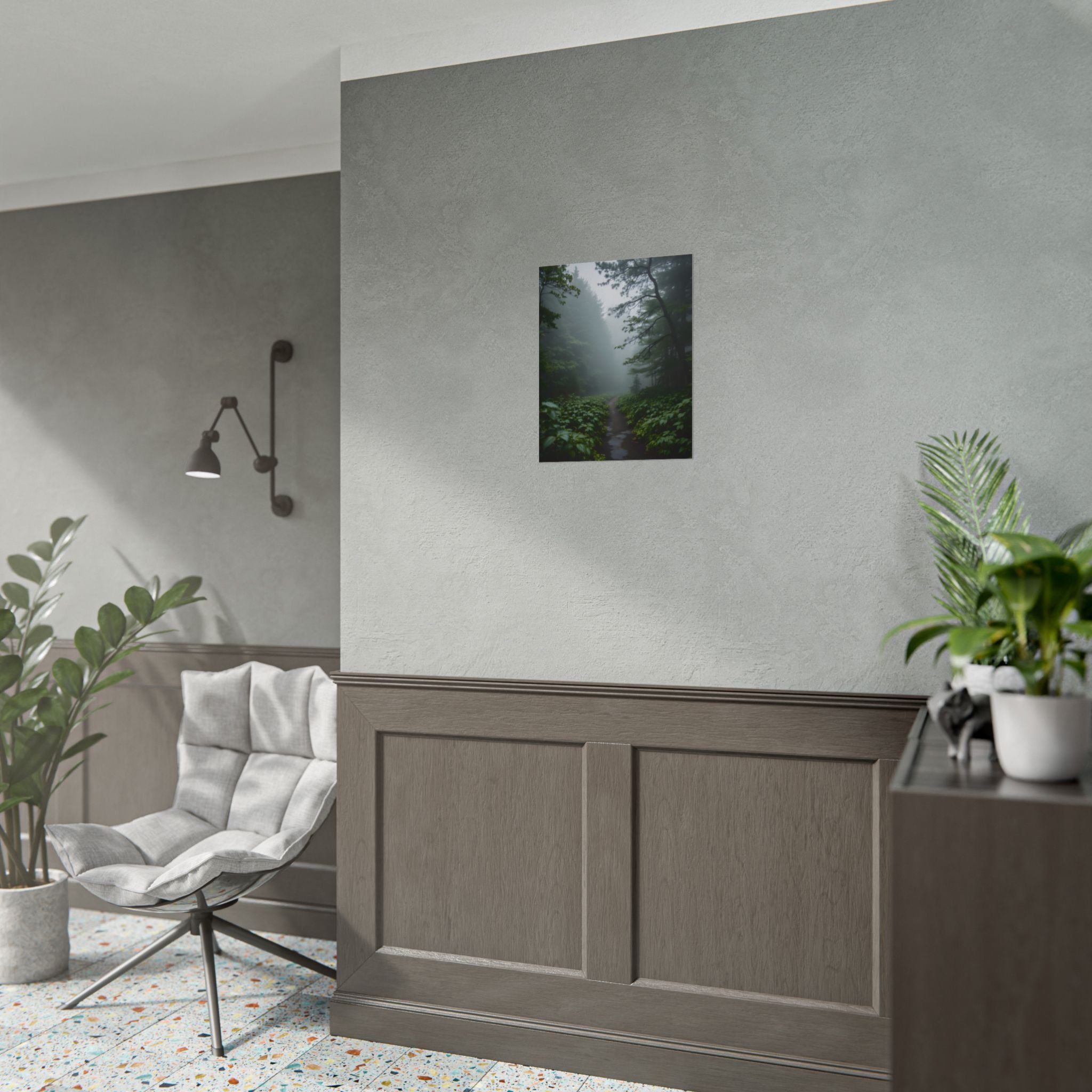 Misty Forest Path  Stretched Wall Art - Poster