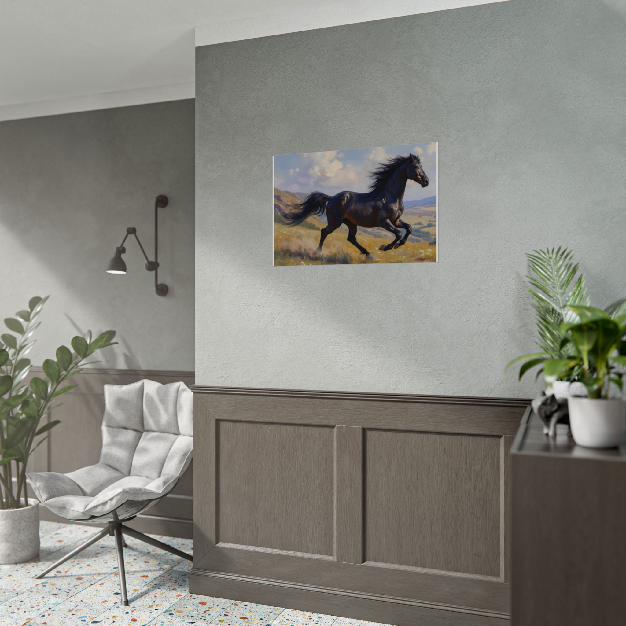 Running Black Stallion Wall Art - Horse Painting - Poster