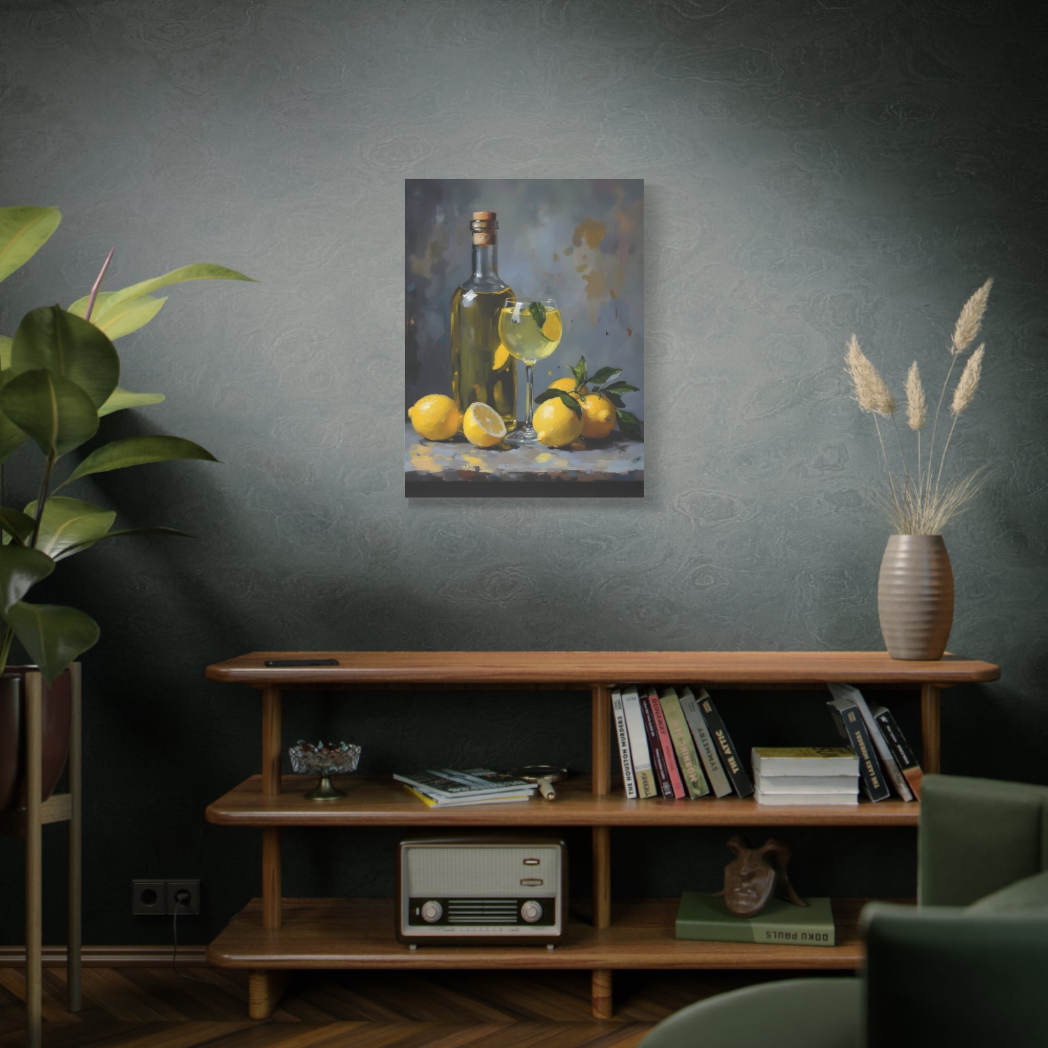 Limoncello with lemons Still Life Matte Canvas Wall Art
