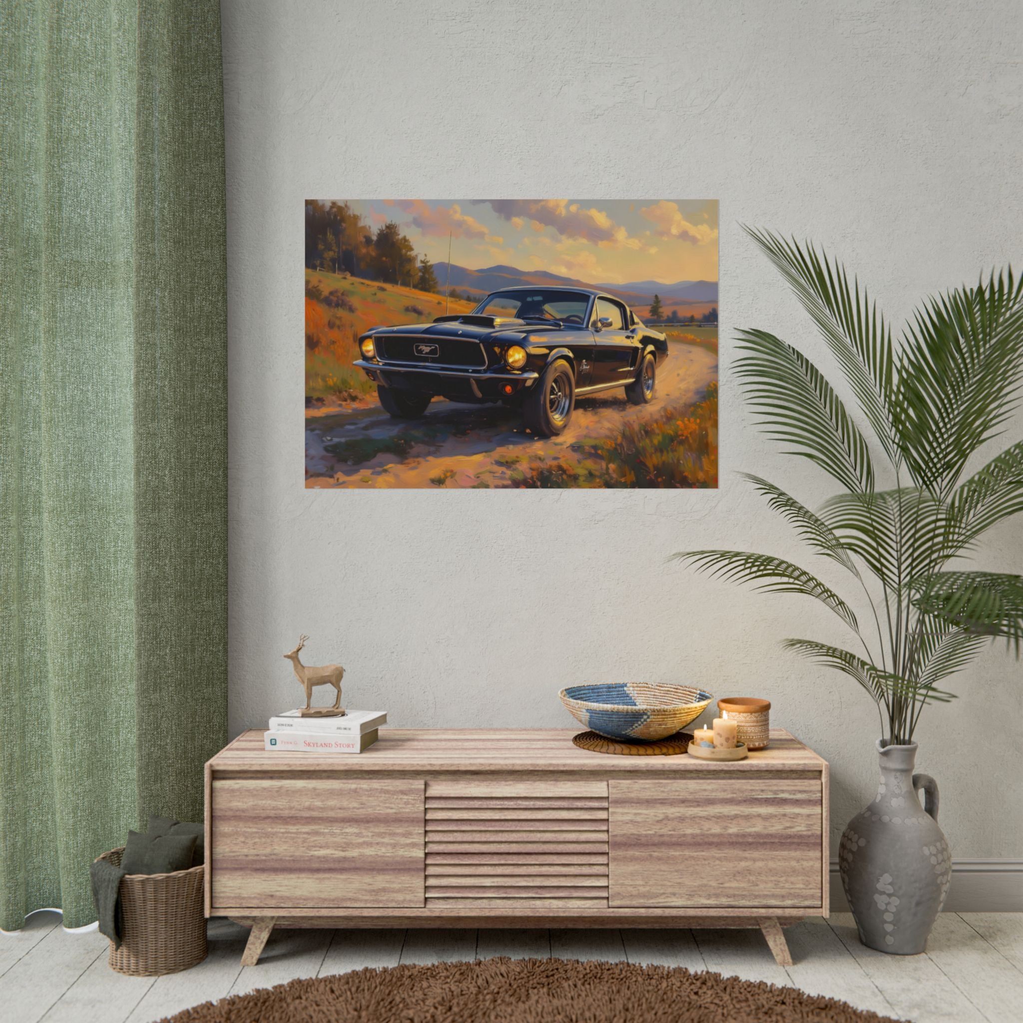 Vintage Mustang Sunset Wall Art - Classic Muscle Car - Poster