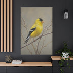 Putter Muurkunst Canvas — Gele Zangvogel Schilderij op Tak, Mat Gespannen Canvas