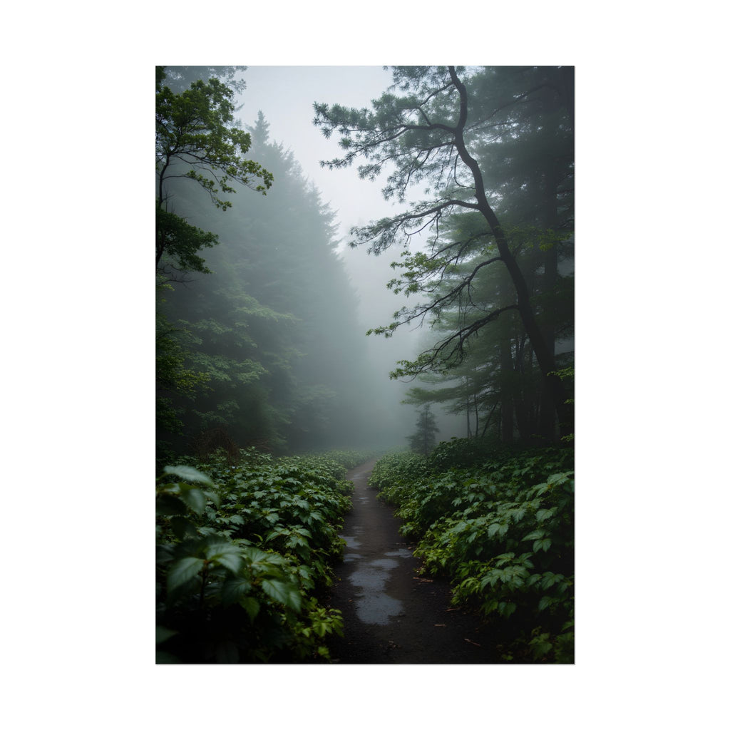 Misty Forest Path  Stretched Wall Art - Poster