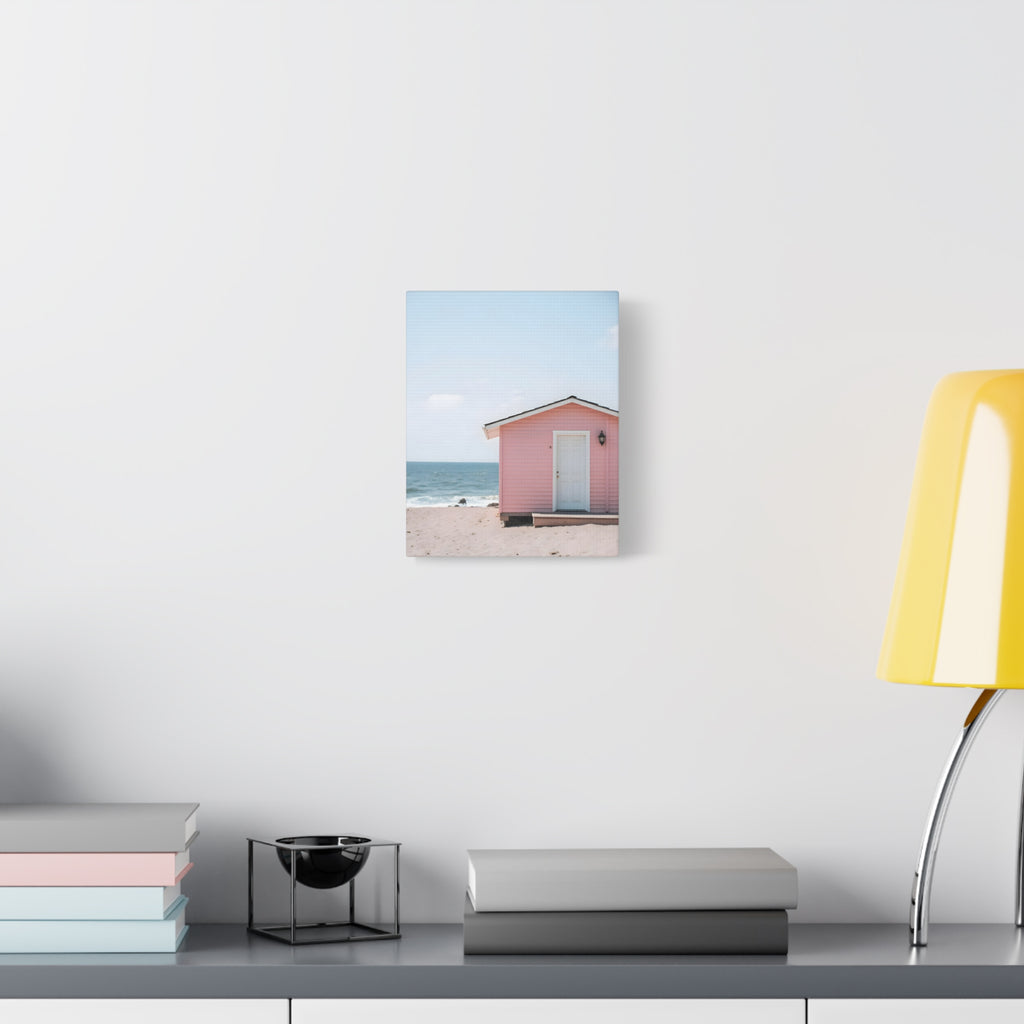 Pink Beach Cottage  Wall Art - Stretched Canvas