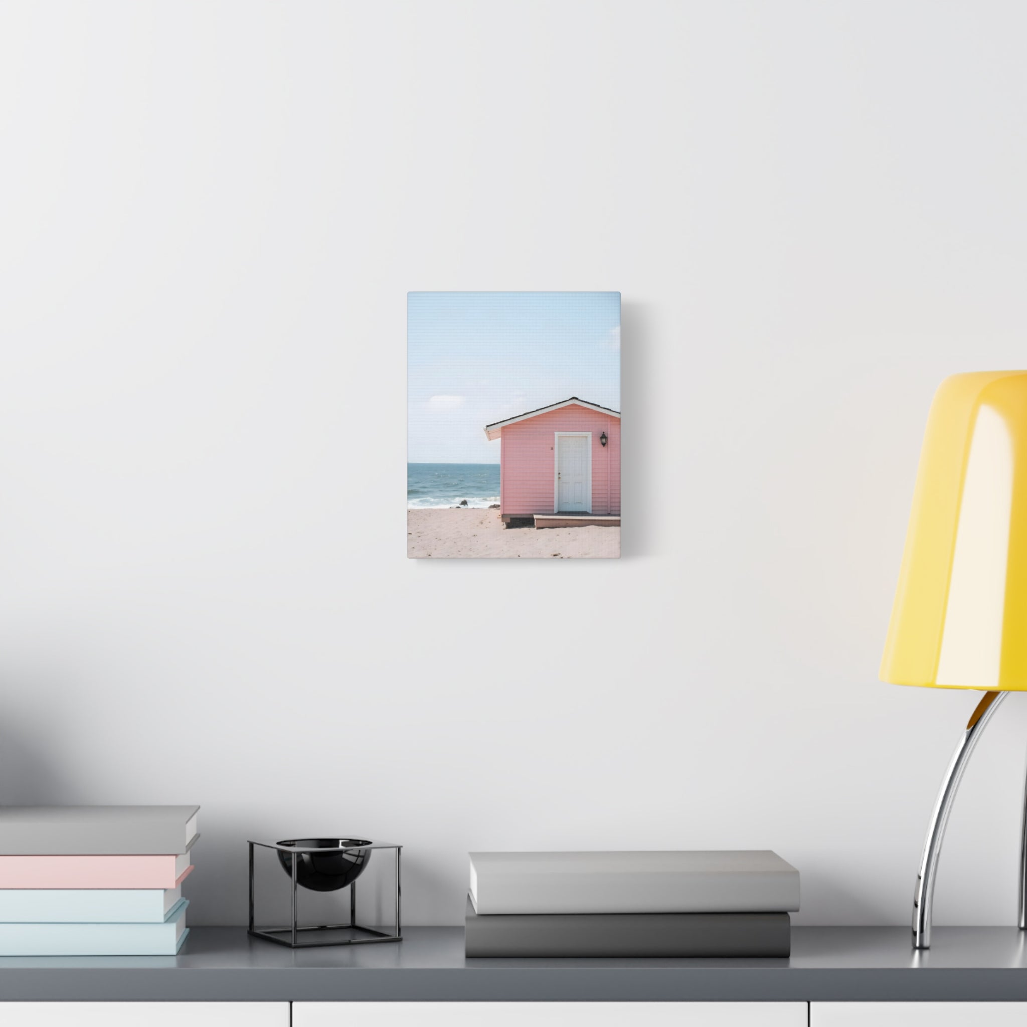 Pink Beach Cottage  Wall Art - Stretched Canvas