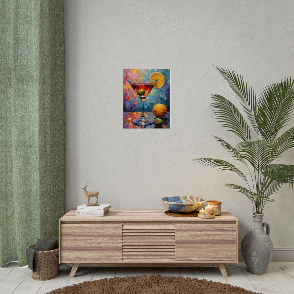 Colorful martini glass with lemon and olive Wall Art - Poster
