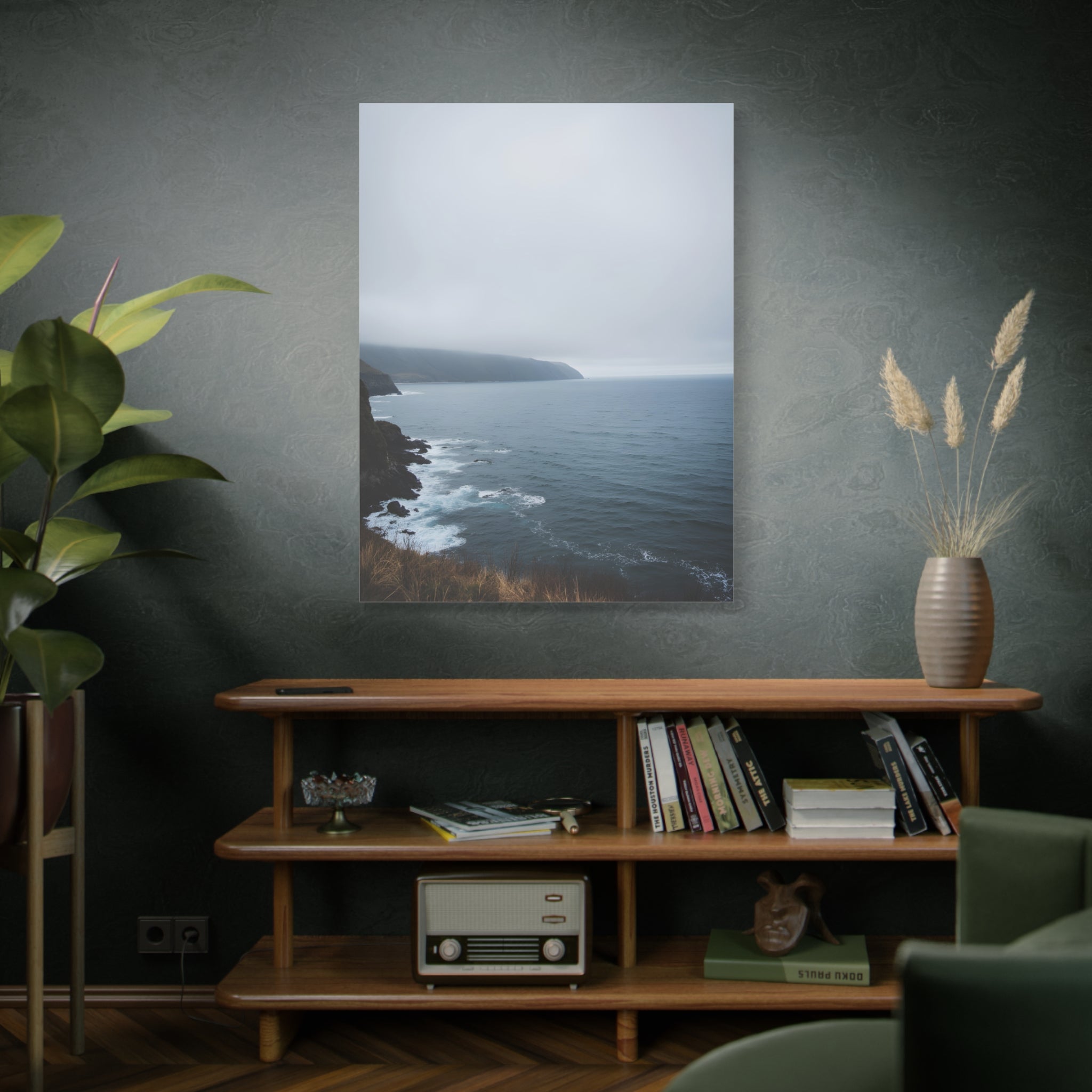 Foggy Coastal Cliff Wall Art  - Stretched Canvas
