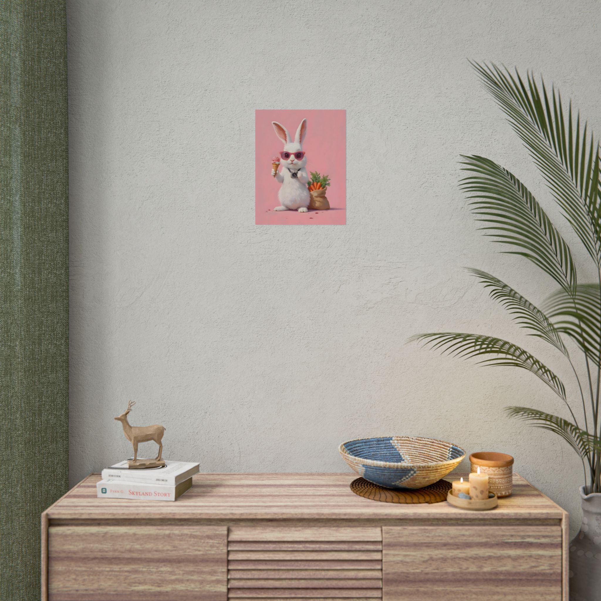 Pink Cute Bunny Poster – Pink Ice Cream Rabbit Wall Art
