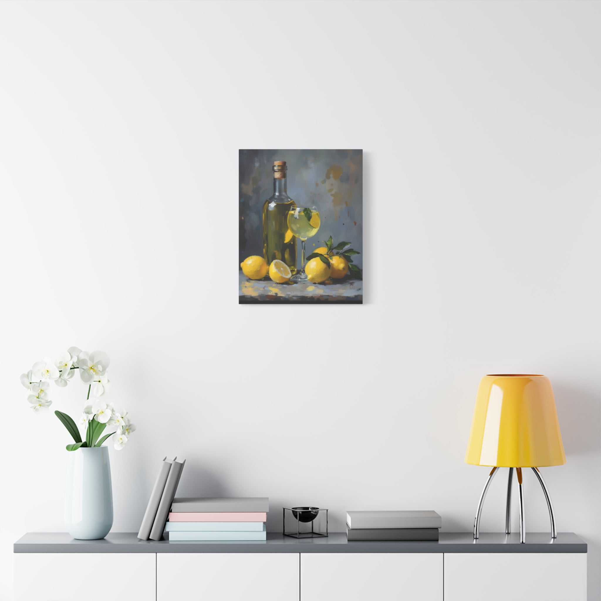 Limoncello with lemons Still Life Matte Canvas Wall Art