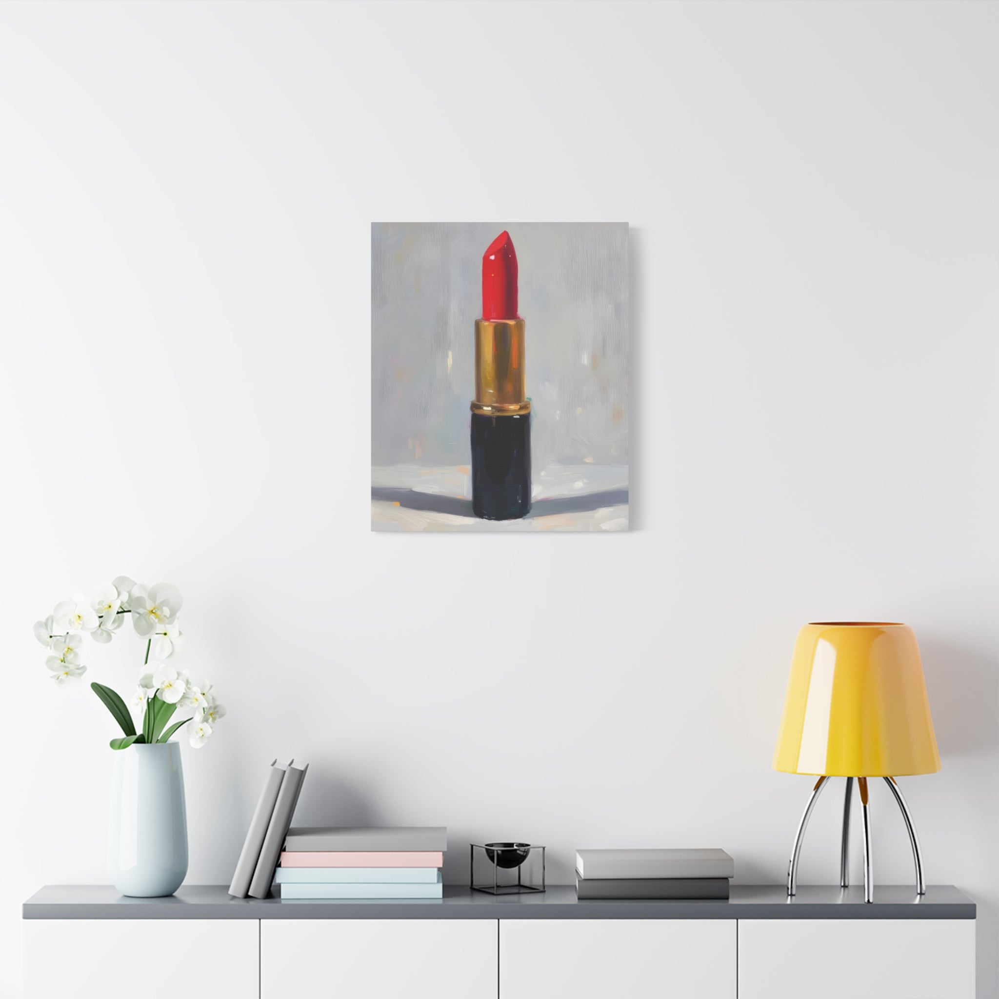Red Lipstick Canvas Art — Cosmetic Pop Still Life Wall Decor