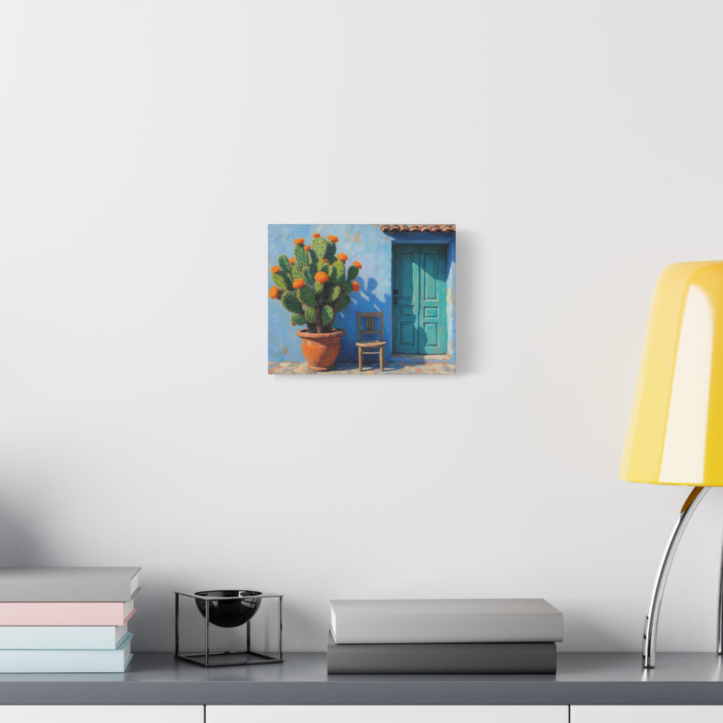 Southwestern Cactus Canvas Wall Art - Turquoise Door Painting (Matte Stretched)