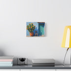 Southwestern Cactus Canvas Wall Art - Turquoise Door Painting (Matte Stretched)