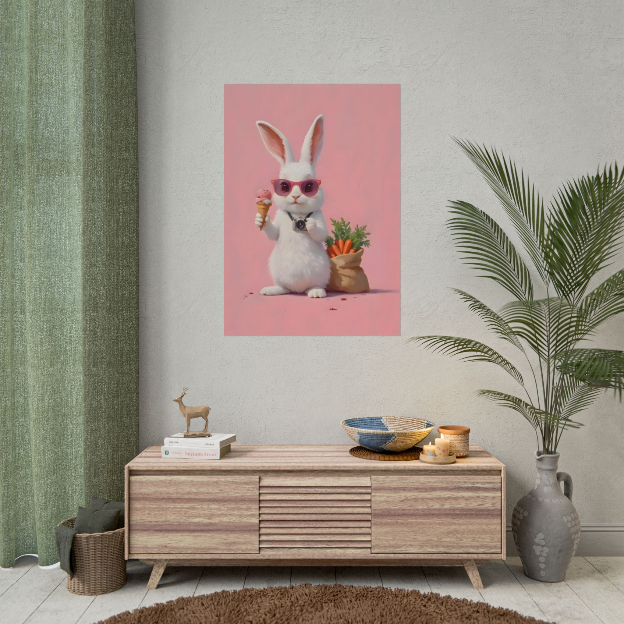Pink Cute Bunny Poster – Pink Ice Cream Rabbit Wall Art