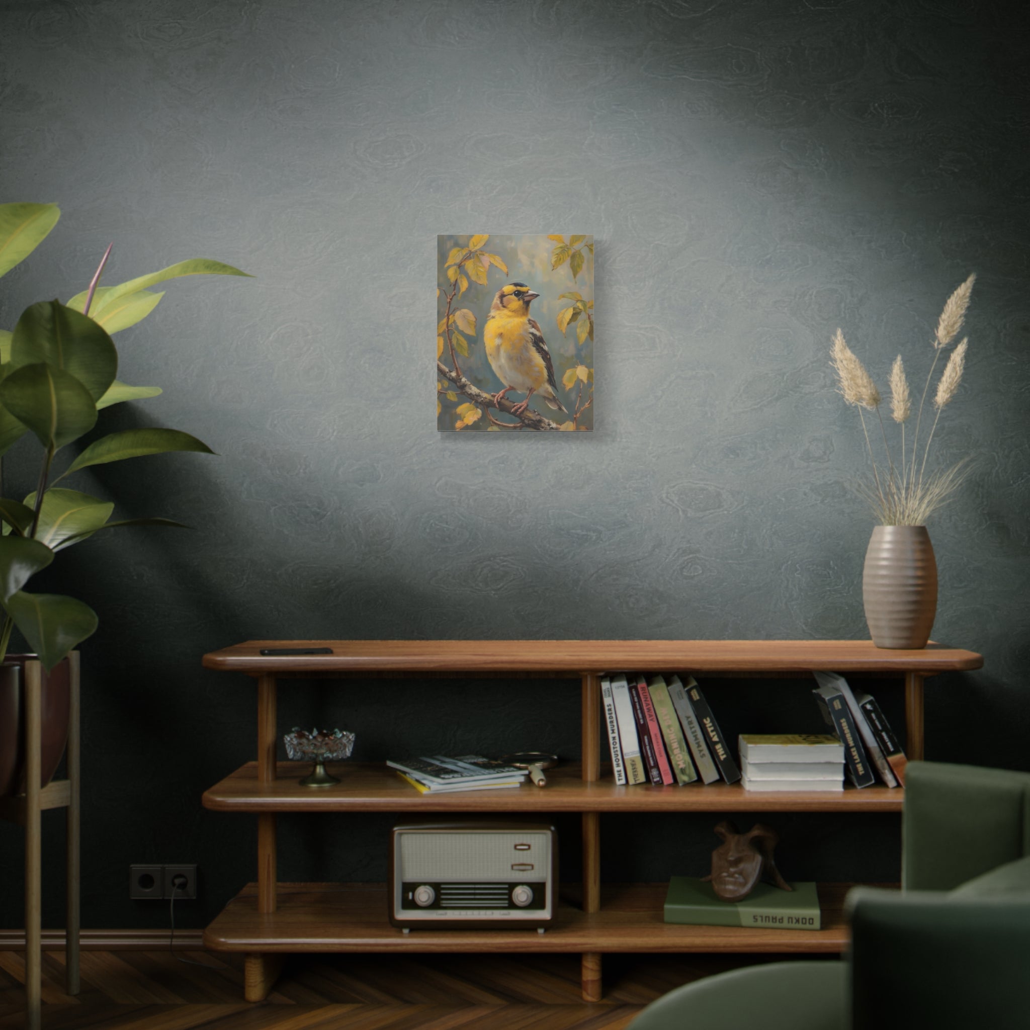 Goldfinch on a branch Wall Art - Stretched Canvas
