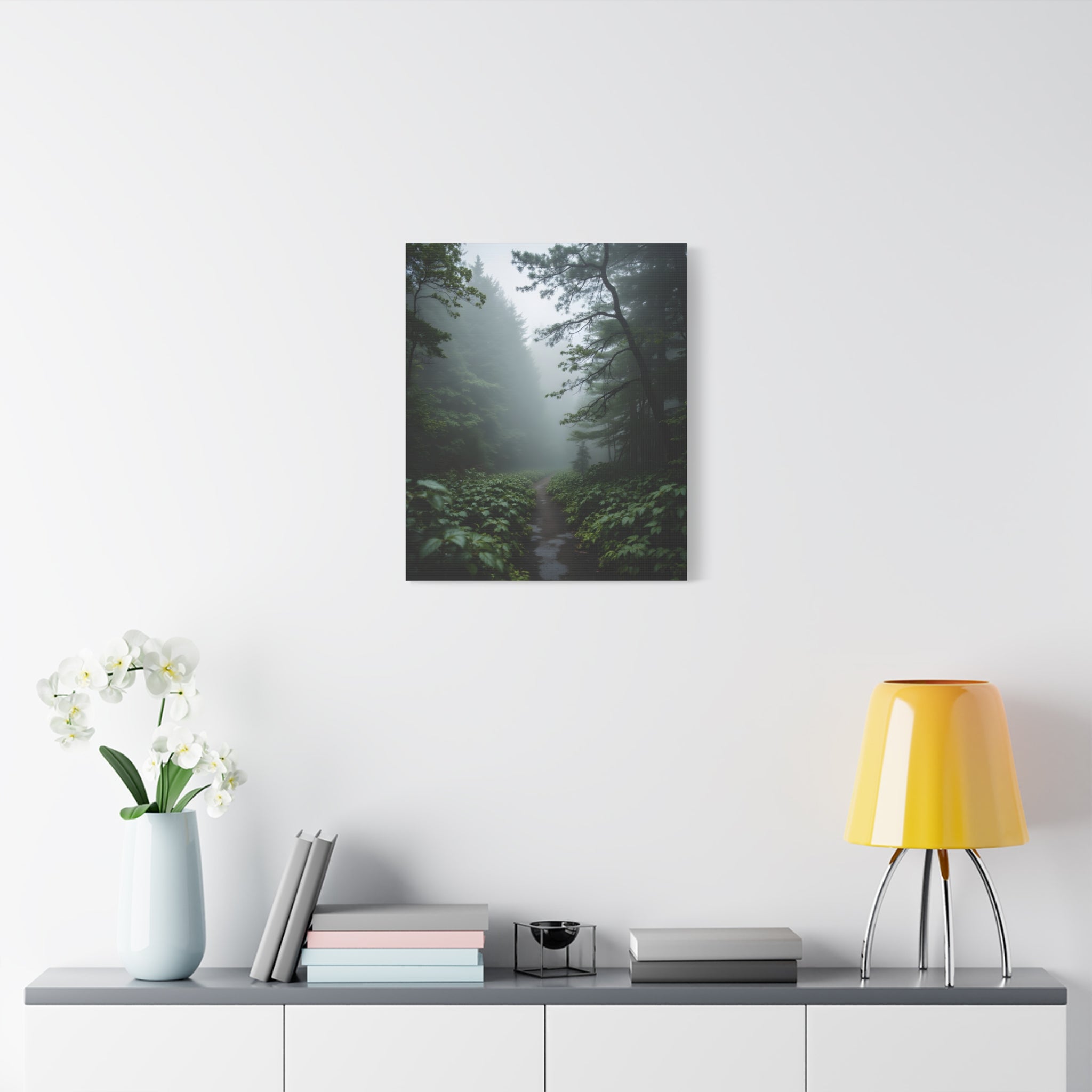 Misty Forest Path  Stretched Wall Art - Canvas Print