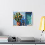 Southwestern Cactus Canvas Wall Art - Turquoise Door Painting (Matte Stretched)