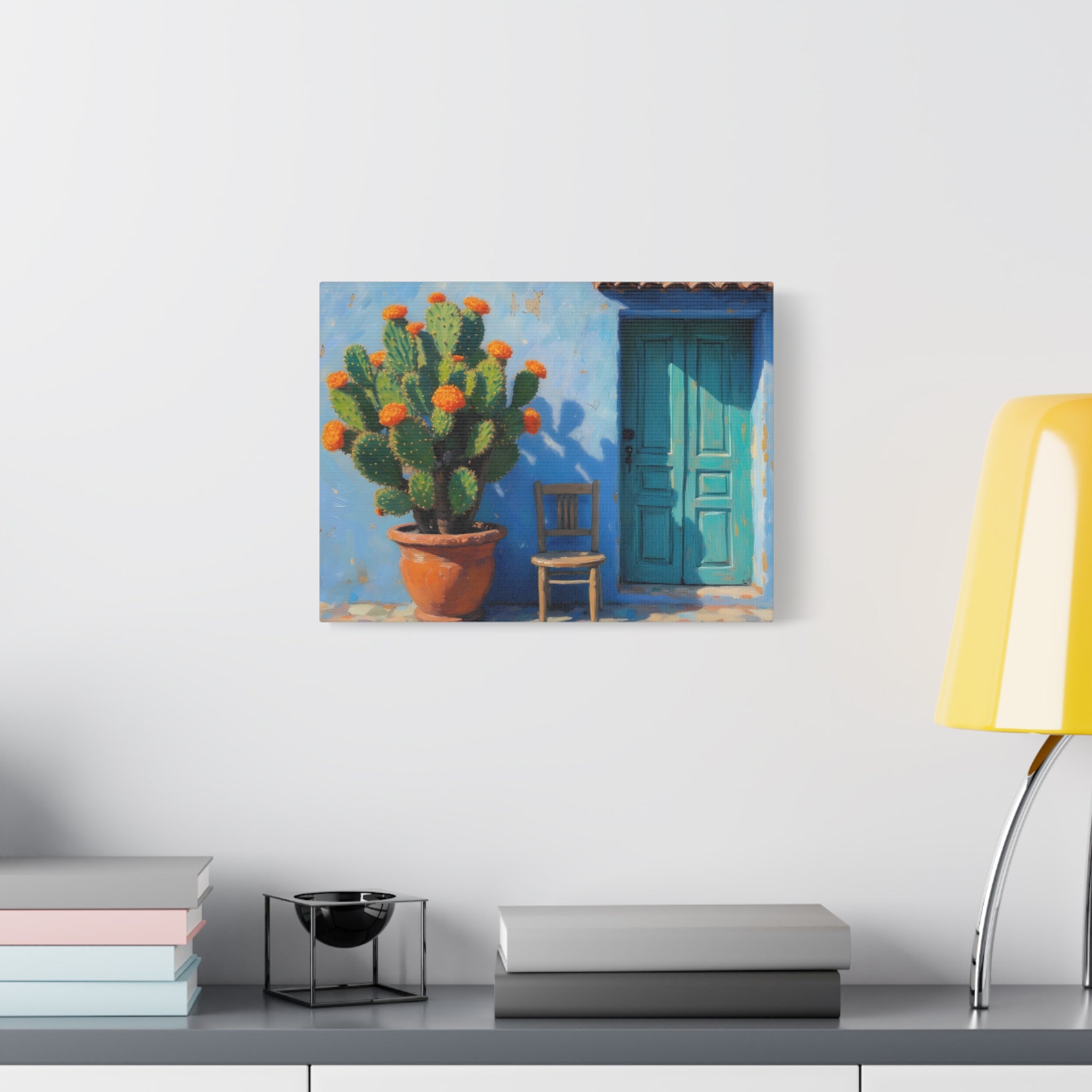 Southwestern Cactus Canvas Wall Art - Turquoise Door Painting (Matte Stretched)