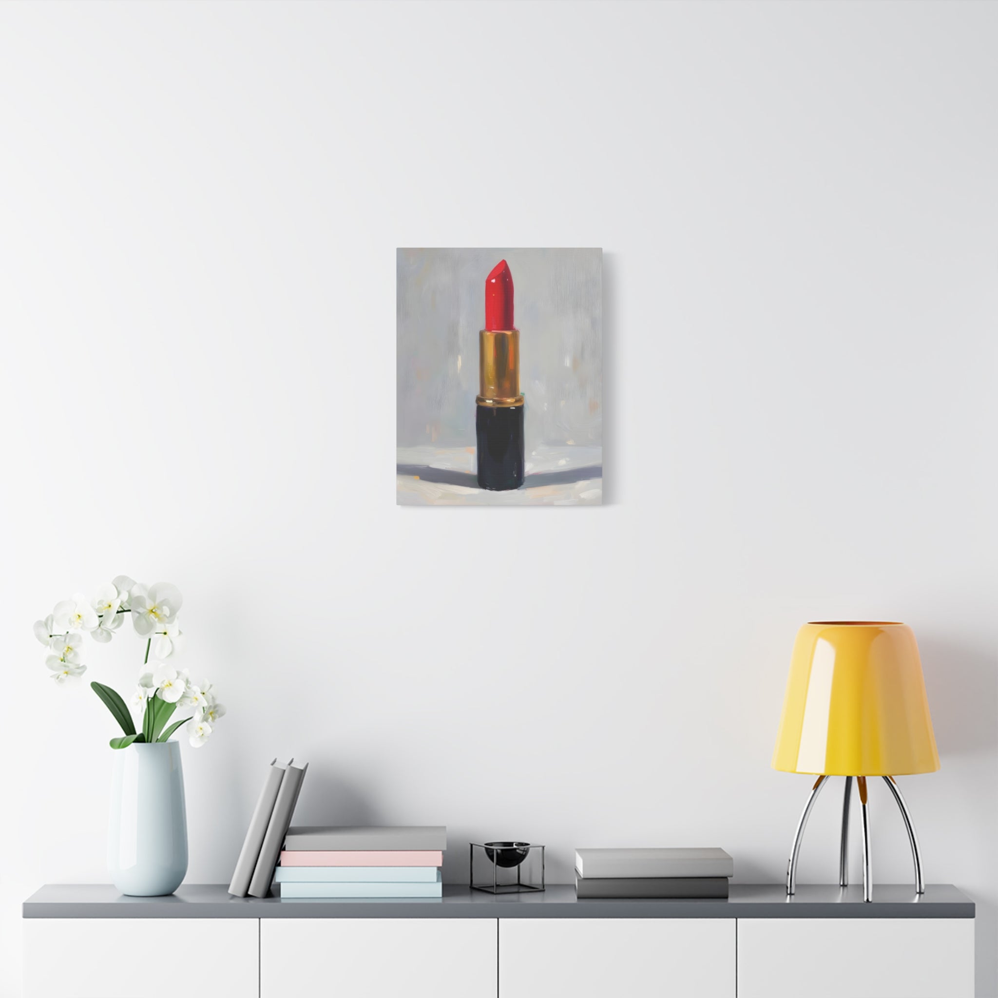 Red Lipstick Canvas Art — Cosmetic Pop Still Life Wall Decor