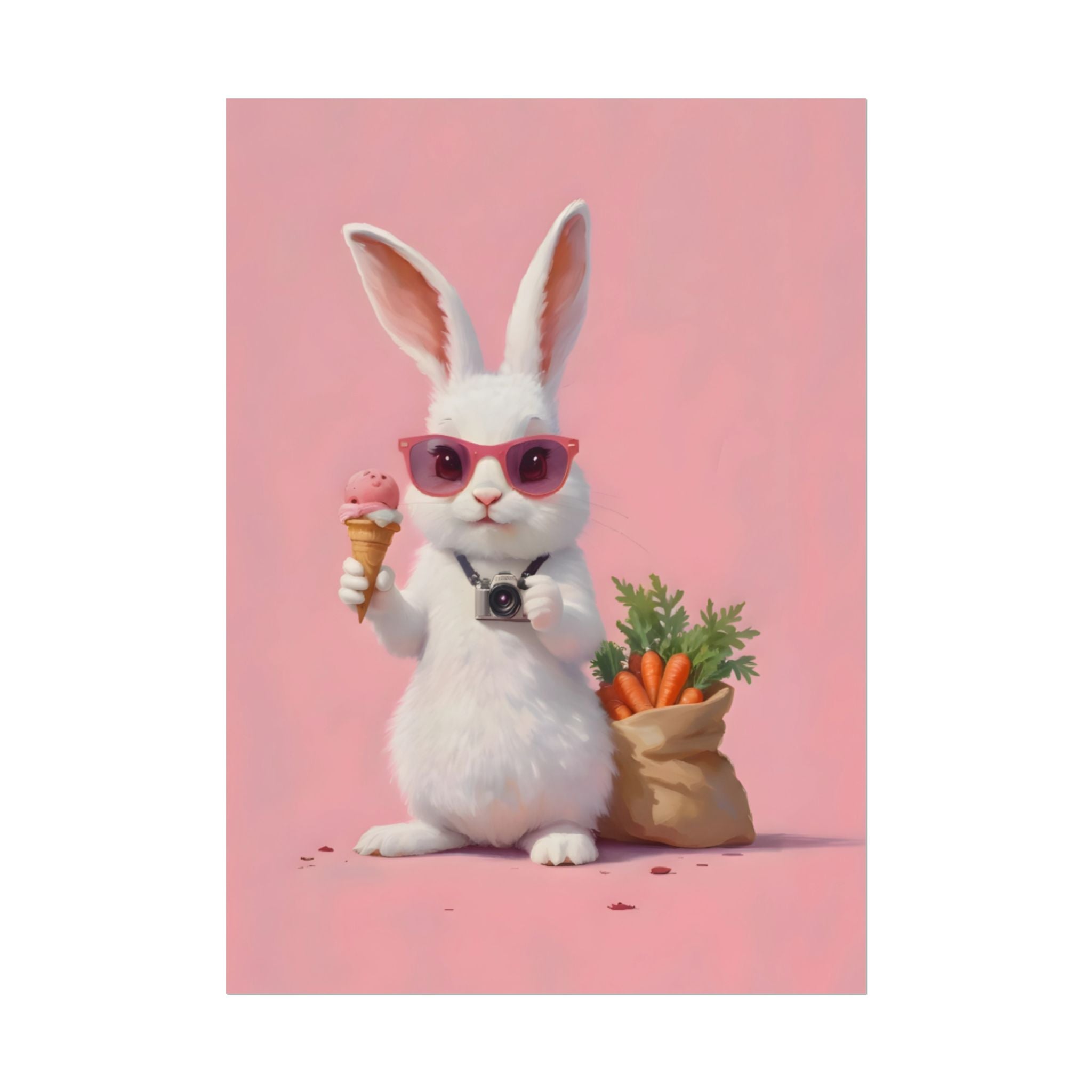 Pink Cute Bunny Poster – Pink Ice Cream Rabbit Wall Art