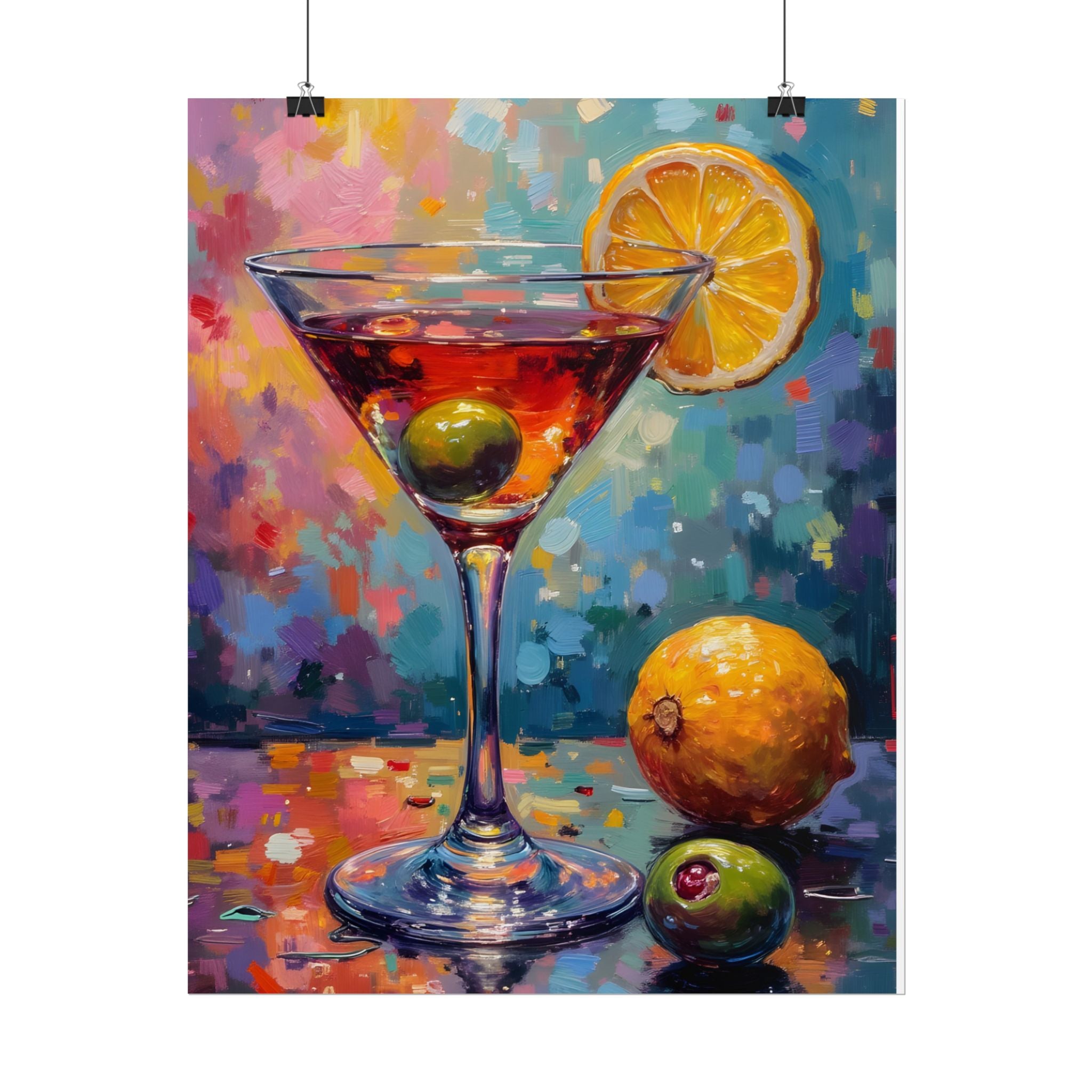 Colorful martini glass with lemon and olive Wall Art - Poster