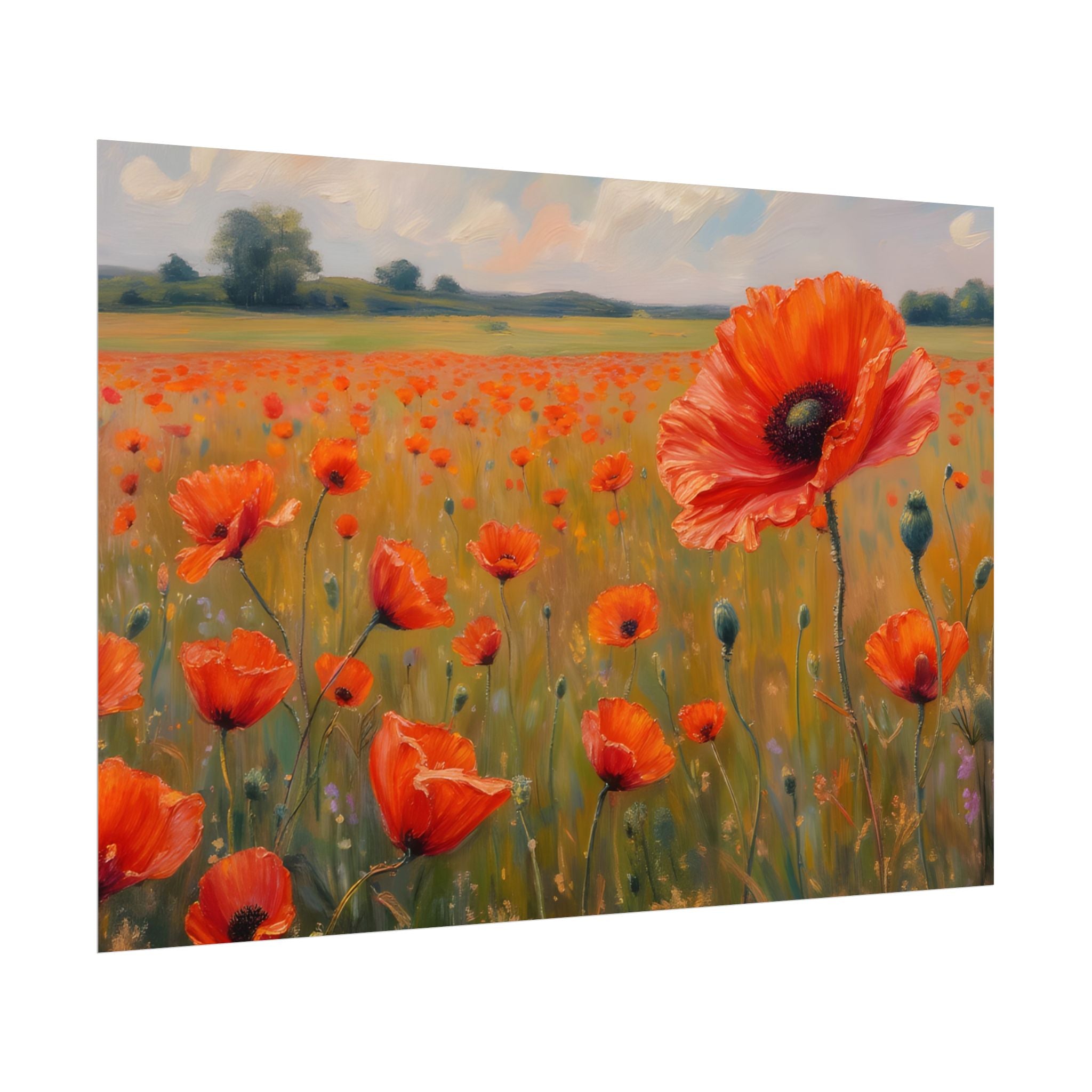 Poppy Field Kunstposter - Opgerolde Bloemen Muurprint voor Huis & Kantoor