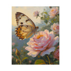 Butterfly on Pink Rose Wall Art - Poster