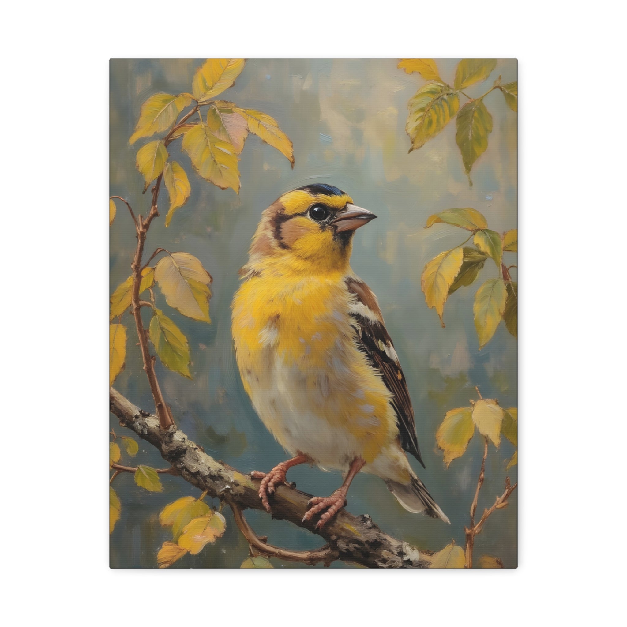Goldfinch on a branch Wall Art - Stretched Canvas