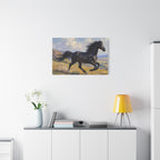 Running Black Stallion Wall Art - Horse Painting - Stretched Canvas