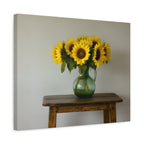 Sunflowers in Green Pitcher Wall Art - Stretched Canvas