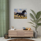 Running Black Stallion Wall Art - Horse Painting - Poster