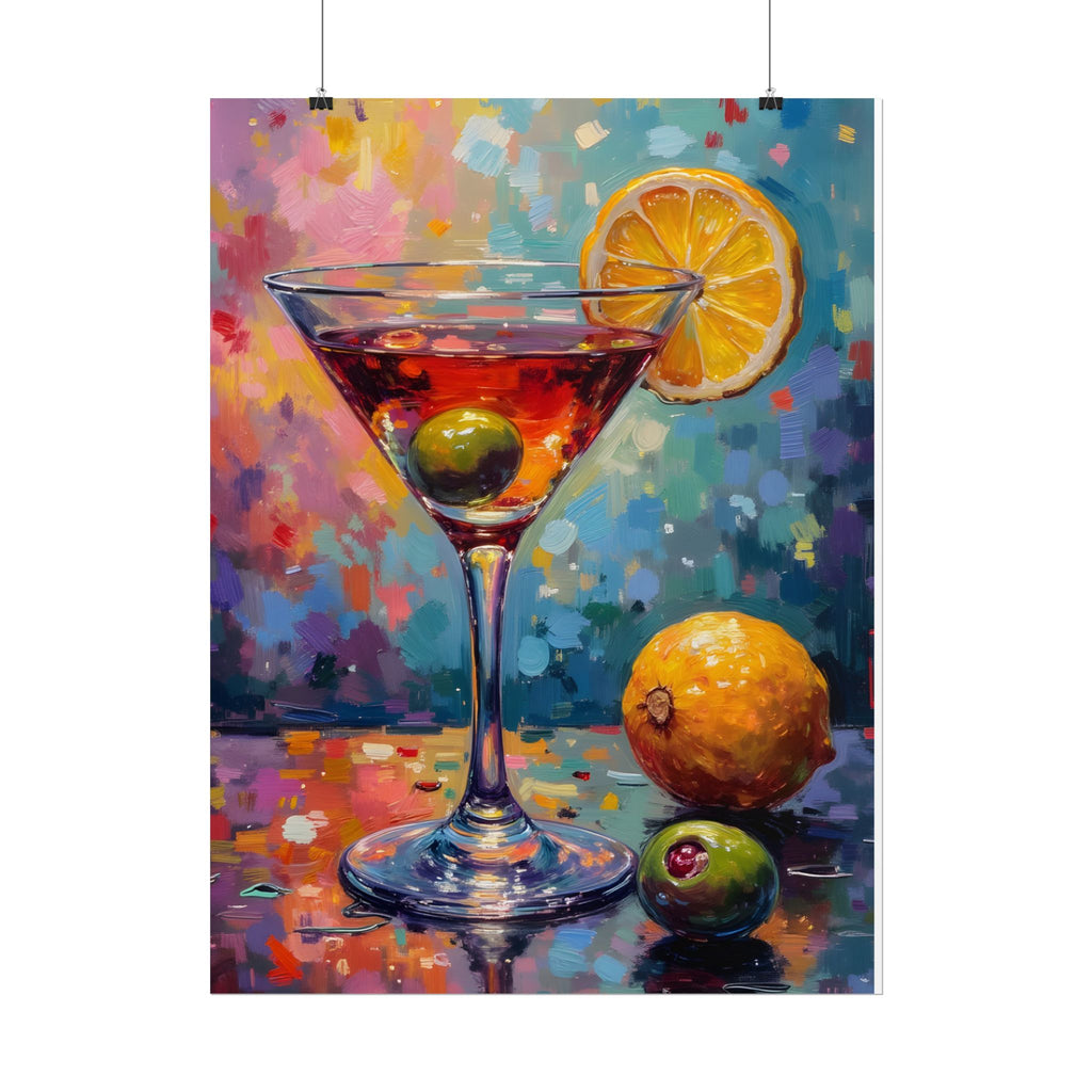 Colorful martini glass with lemon and olive Wall Art - Poster