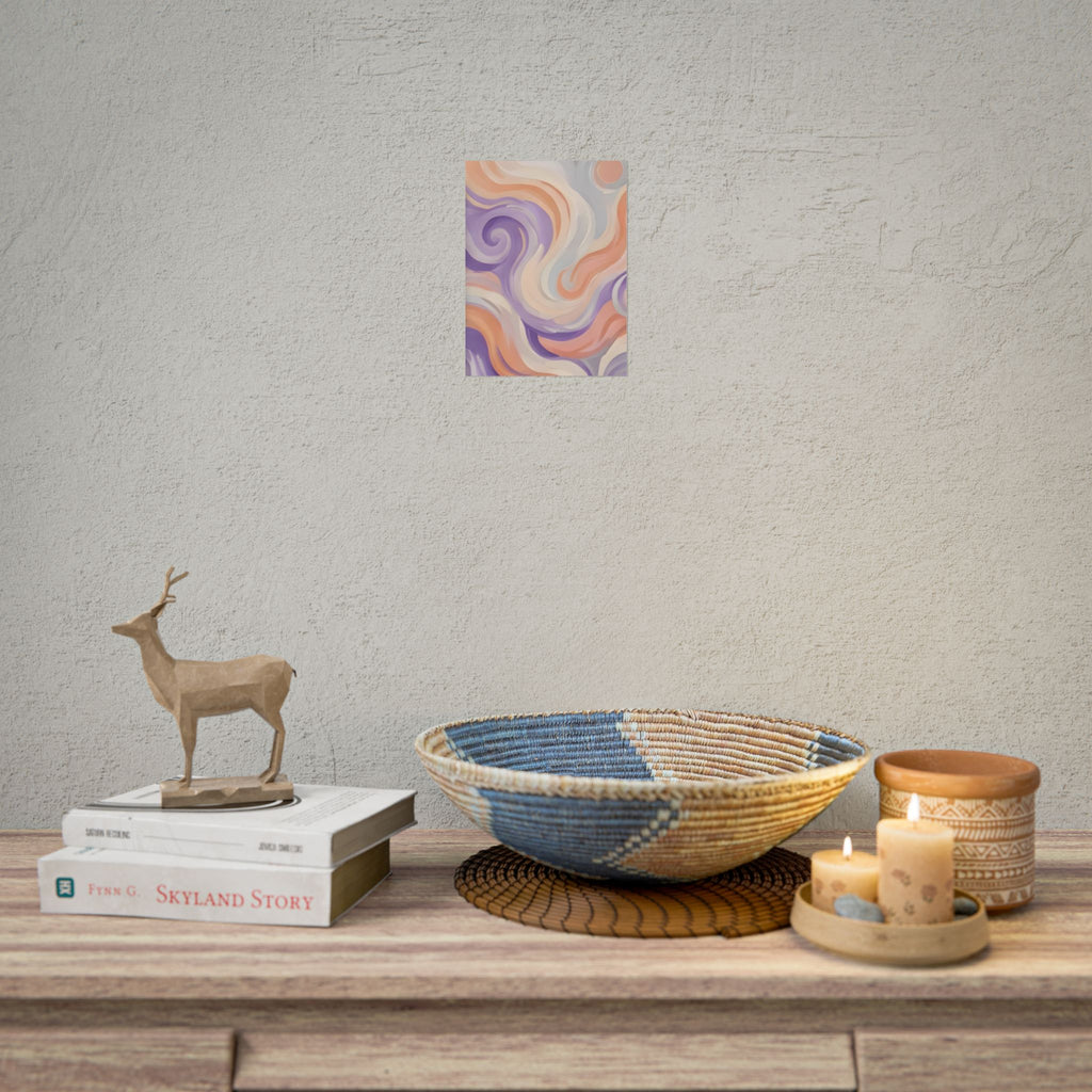 Abstract Swirl Poster - Peach & Lavender Fluid Art Rolled Wall Print